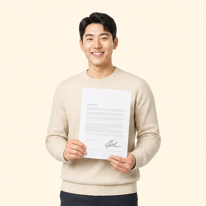 스포티지 중고차 장기렌트 서면 견적서를 들고 있는 고객